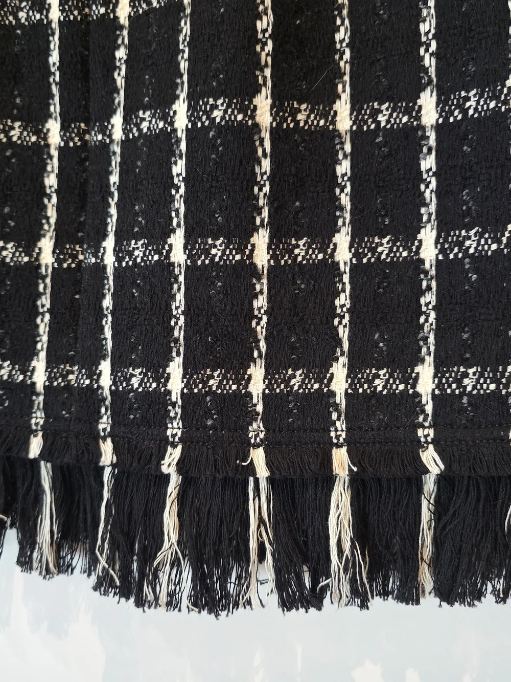 Tory Burch Black & White Checked Fringe Mini Skirt